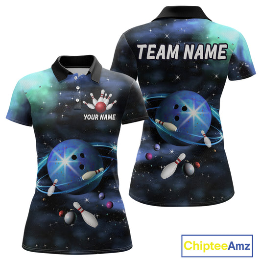 Blue Galaxy Bowling Shirts for Men Women Custom Team Bowling Polo and Quarter Zip MBL123