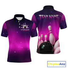 Load image into Gallery viewer, Purple Galaxy Bowling Shirts for Men Women Custom Team Bowling Jersey for Bowlers MBL125