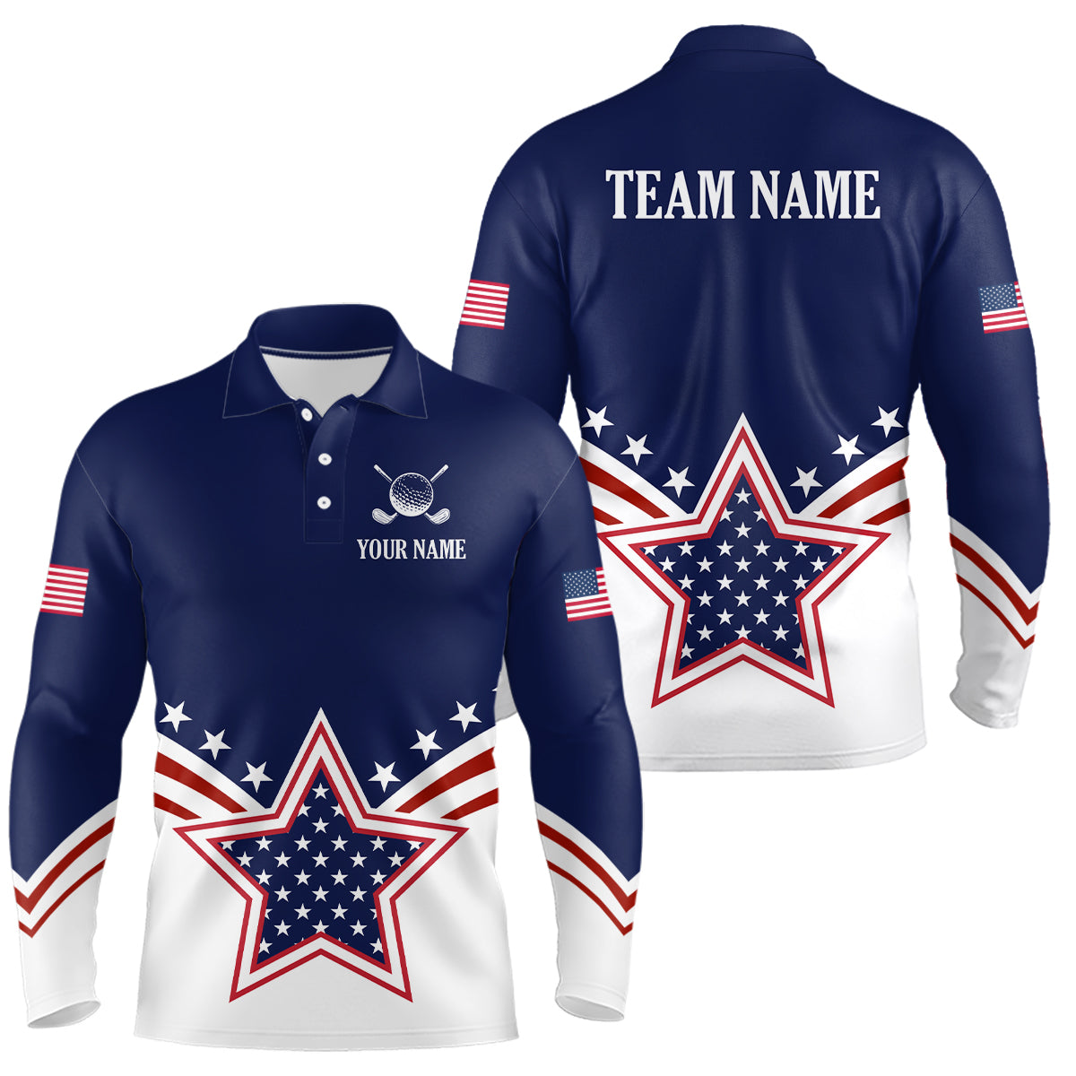 Custom Patriotic Golf Polo Shirt White and Blue Golf Shirts for Men Women Team MMG35