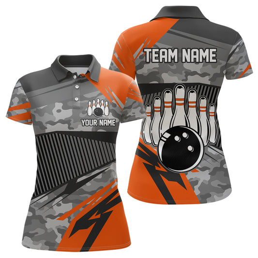 Orange Camo Bowling Shirts for Women Men Custom Team Bowling Polo & 1/4 Zip Shirt MBL61