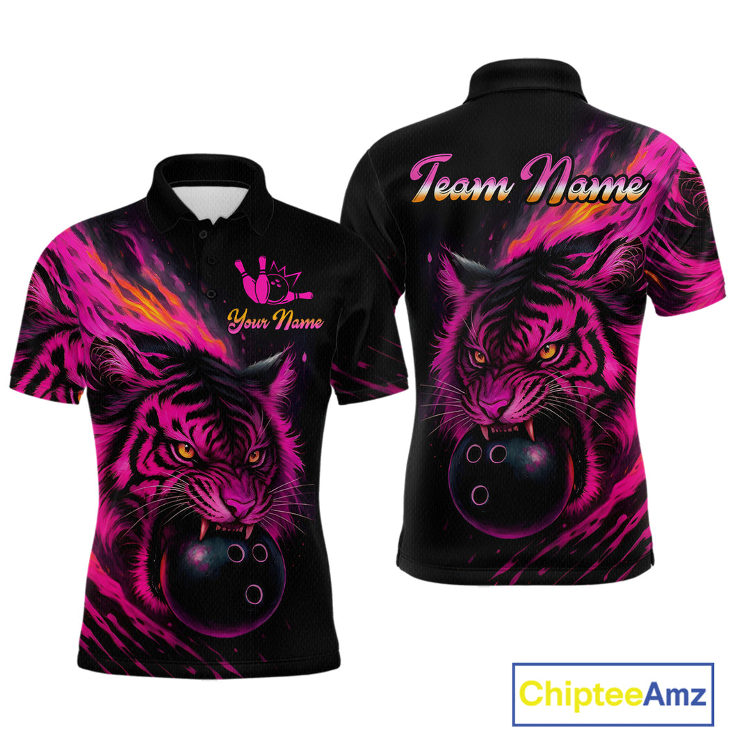 Pink Tiger Bowling Shirts for Men Women Team Bowling Polo & Quarter Zip Shirts MBL150