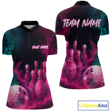 Load image into Gallery viewer, Green and Pink Smoke Bowling Shirts for Women Men Team Bowling Polo &amp; Quarter Zip MBL129