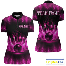 Load image into Gallery viewer, Custom Pink Flame Bowling Shirts for Women Men Team Bowling Polo and Quarter Zip MBL132