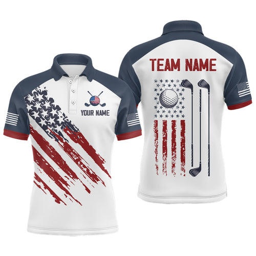 Custom Patriotic Golf Polo Shirt White Golf Shirts for Men Women Team Name MMG45