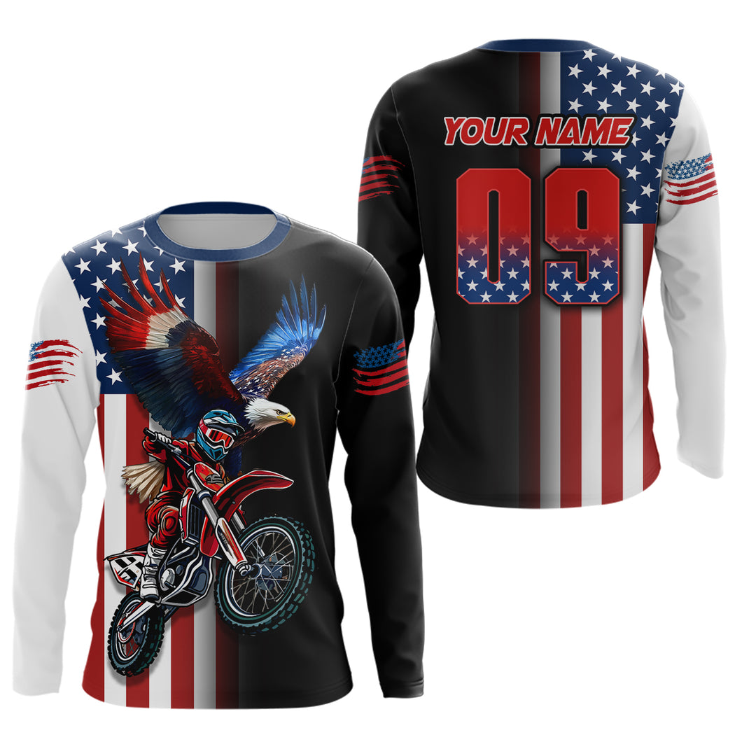 Eagle American Flag Motocross Jersey Dirt Bike Racing Shirts for Men Kid Women XM348