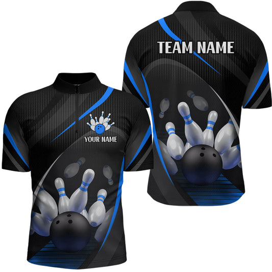 Blue Bowling Shirts for Men Women Team Custom Bowling Polo & Quarter Zip Shirt MBL71