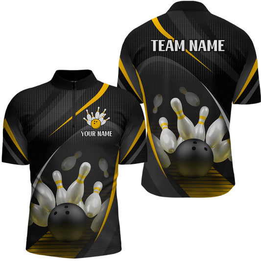 Yellow Bowling Shirts for Men Women Team Custom Bowling Polo & Quarter Zip Shirt MBL71
