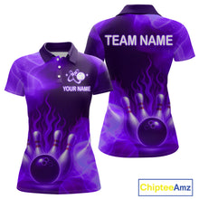 Load image into Gallery viewer, Purple Flaming Bowling Shirts for Women Men Custom Team Bowling Polo &amp; Quarter Zip MBL140