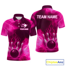Load image into Gallery viewer, Pink Flaming Bowling Shirts for Women Men Custom Team Bowling Polo &amp; Quarter Zip MBL140