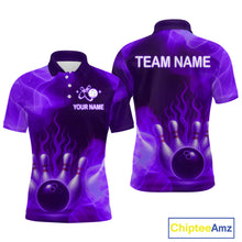 Load image into Gallery viewer, Purple Flaming Bowling Shirts for Women Men Custom Team Bowling Polo &amp; Quarter Zip MBL140
