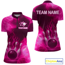 Load image into Gallery viewer, Pink Flaming Bowling Shirts for Women Men Custom Team Bowling Polo &amp; Quarter Zip MBL140