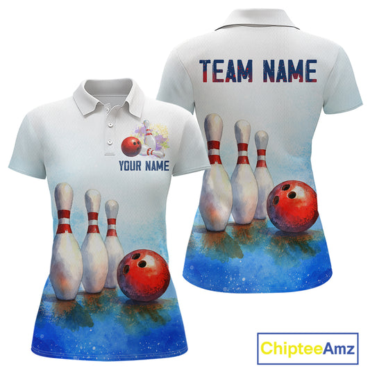 Watercolor Blue Bowling Shirts for Men Women Team Bowling Jersey for Bowlers MBL142