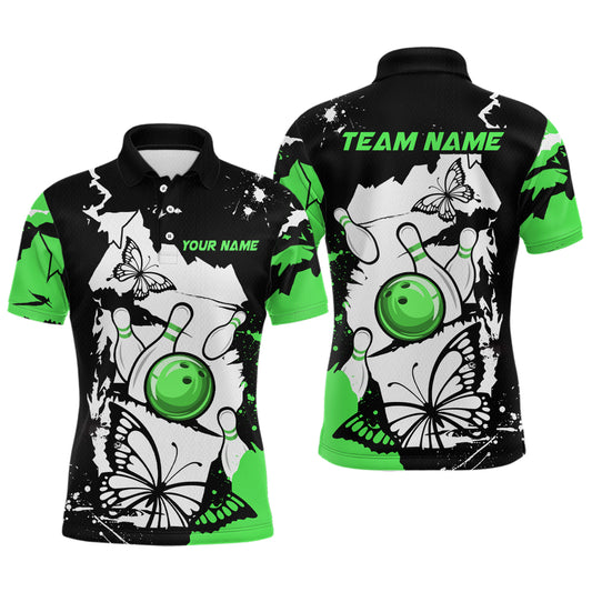 Custom Green Butterflies Bowling Shirt for Men Women Team Bowling Polo&Quater Zip MBL76