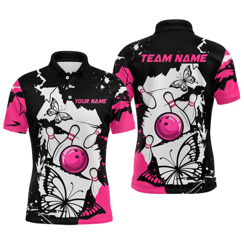 Custom Pink Butterflies Bowling Shirt for Men Women Team Bowling Polo&Quater Zip MBL76