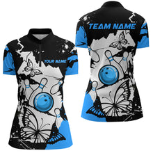 Load image into Gallery viewer, Custom Blue Butterflies Bowling Shirt for Men Women Team Bowling Polo&amp;Quater Zip MBL76