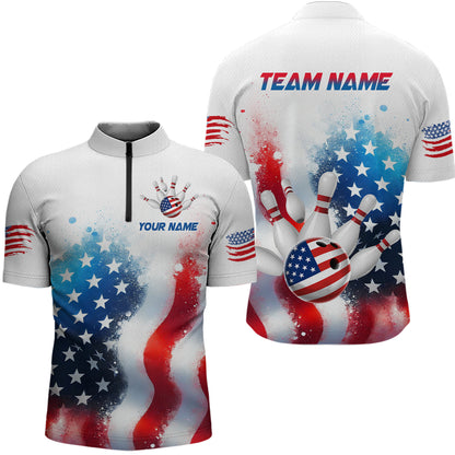 American Flag Bowling Shirts Custom Bowling Shirt for Women Men Patriotic Bowling Polo MBL04