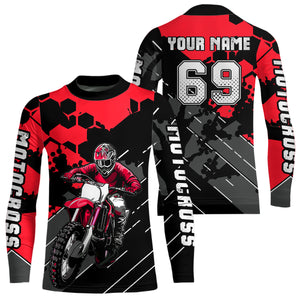 Motocross Racing Jersey Red Upf30+ Motorcycle Dirt Bike Jersey Off-Road Shirt Men Kid Women XM298