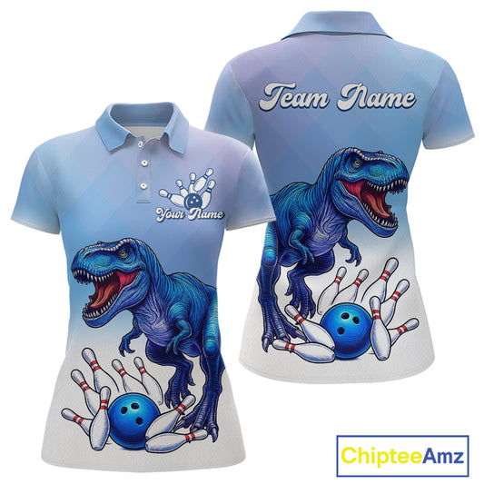 Blue Dinosaur Bowling Shirts for Men Women Custom Team Bowling Jerseys Polo and Zip Shirt MBL162