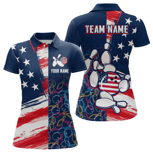 American Flag Bowling Shirts Patriotic Bowling Shirt for Men Women Polo&1/4 Zip Shirt MBL21