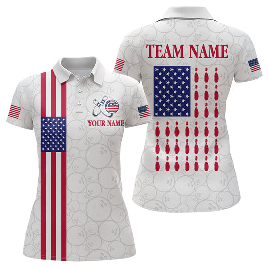Patriotic Bowling Shirt for Men Women Team Custom White Bowling Polo & 1/4 Zip Shirt MBL23