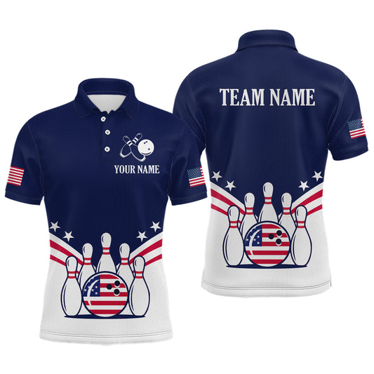 Patriotic Blue Bowling Shirt for Men Women Team Custom Bowling Polo & 1/4 Zip Shirt MBL30