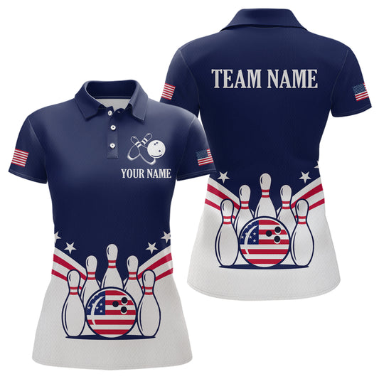 Patriotic Blue Bowling Shirt for Men Women Team Custom Bowling Polo & 1/4 Zip Shirt MBL30