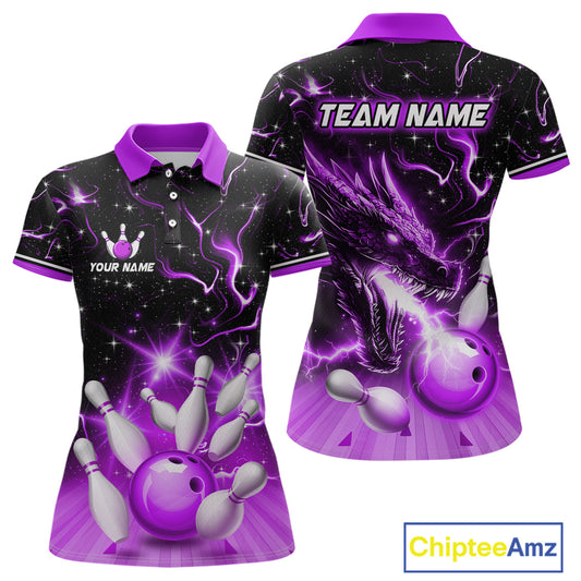 Purple Dragon Flaming Bowling Shirt for Men and Women Custom Bowling Jersey for Team MBL87