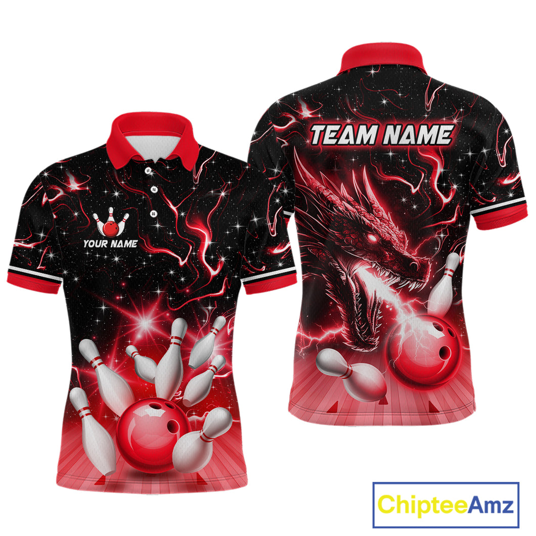Red Dragon Flaming Bowling Shirt for Men and Women Custom Bowling Jersey for Team MBL87