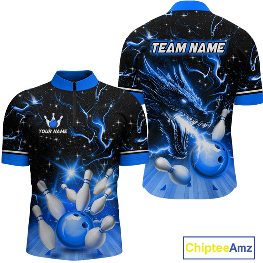 Blue Dragon Flaming Bowling Shirt for Men and Women Custom Bowling Jersey for Team MBL87