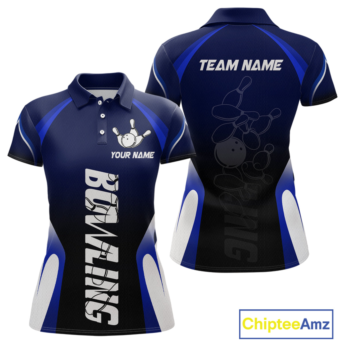 Custom Blue Bowling Shirt for Men Women Team Bowling Jerseys Polo 1/4 Zip MBL106