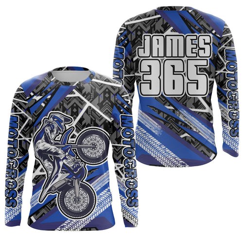 Motocross Jersey Blue UPF30+ Youth Adult Racing Dirt Bike Shirt Off-Road Long Sleeves XM116