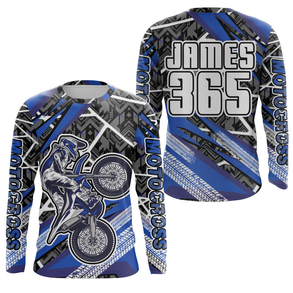 Motocross Jersey Blue UPF30+ Youth Adult Racing Dirt Bike Shirt Off-Road Long Sleeves XM116