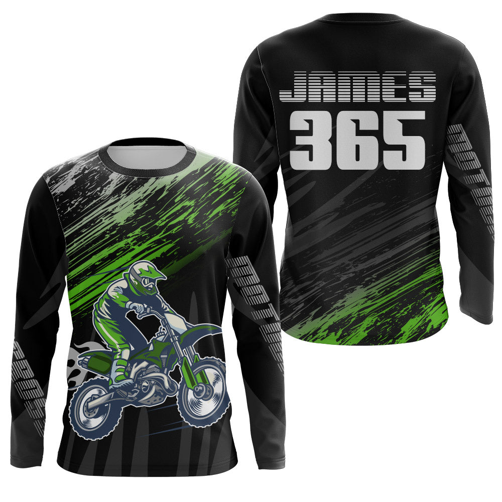 Motocross Racing Jersey Green Black UPF30+ Youth Dirt Bike Shirt Men Kid Off-road Shirt XM181