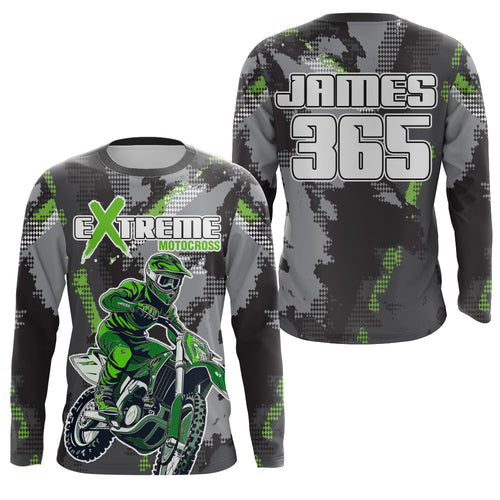Motocross Racing Jersey Grey Green UPF30+ Dirt Bike Off-Road Shirt Men Kid Motorcycle XM182