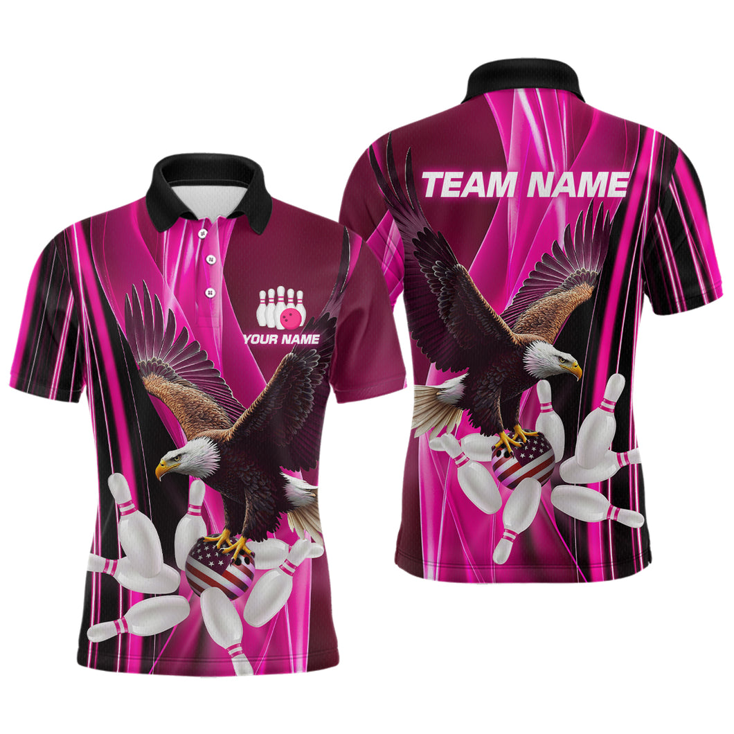 Custom Pink Eagle Bowling Shirt for Men Women Team Bowling Polo Shirts & 1/4 Zip MBL95