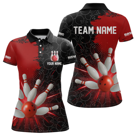 Custom Red&Black Bowling Shirts for Men Women Team Bowling Polo and Quarter Zip MBL97