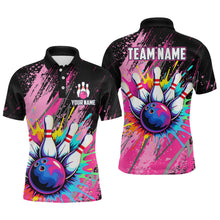 Load image into Gallery viewer, Custom Pink Bowling Shirt for Women Men Bowling Water Color Bowling Polo &amp; 1/4 Zip Shirts MBL37
