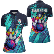 Load image into Gallery viewer, Custom Teal Bowling Shirt for Women Men Bowling Water Color Bowling Polo &amp; 1/4 Zip Shirts MBL37