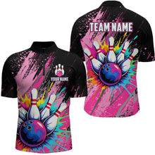 Load image into Gallery viewer, Custom Pink Bowling Shirt for Women Men Bowling Water Color Bowling Polo &amp; 1/4 Zip Shirts MBL37