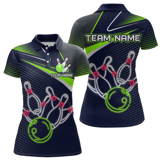 Custom Green&Blue Bowling Shirts for Men Women Team Bowling Polo & 1/4 Zip Shirt MBL41