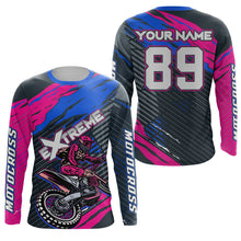 Load image into Gallery viewer, Extreme Motocross Jersey UPF30+ Pink Blue Dirt Bike Racing Biker Girls Motorcycle Shirt XM113