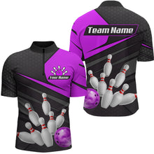 Load image into Gallery viewer, Purple Bowling Shirt for Men&amp;Women Team Bowling Jersey Colorful Bowling Polo &amp; 1/4 Zip MBL49