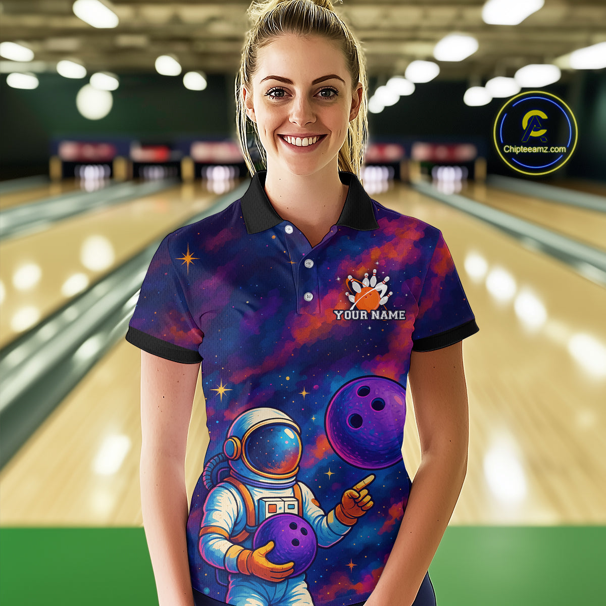 Astronaut Bowling Shirts for Women Men Team Custom Galaxy Bowling Polo and 1/4 Zip MBL172