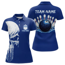 Load image into Gallery viewer, Custom Skull Bowling Shirt Blue Bowling Jersey for Men Women Team Polo&amp;1/4 Zip MBL58