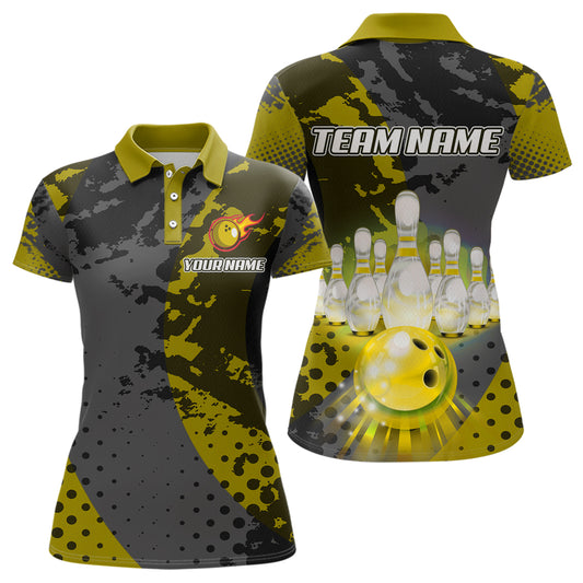 Fire Bowling Shirt Custom Yellow Bowling Jersey for Men Women with Team Name MBL63