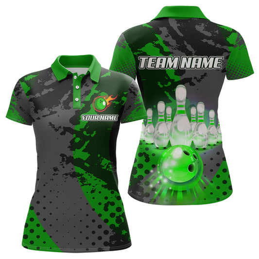 Fire Bowling Shirt Custom Green Bowling Jersey for Men Women with Team Name MBL63