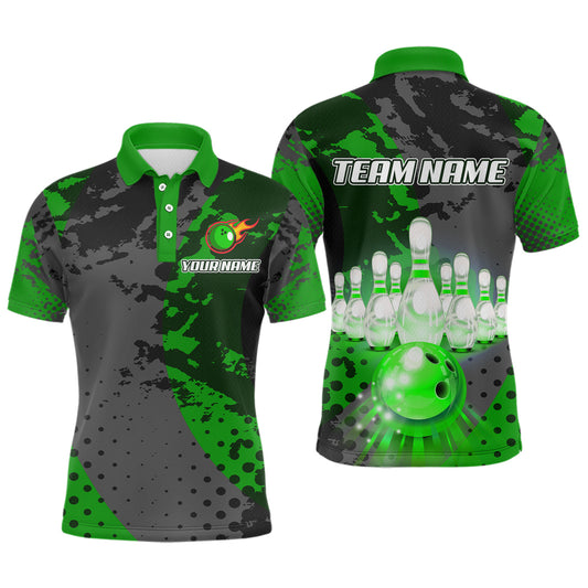 Fire Bowling Shirt Custom Green Bowling Jersey for Men Women with Team Name MBL63