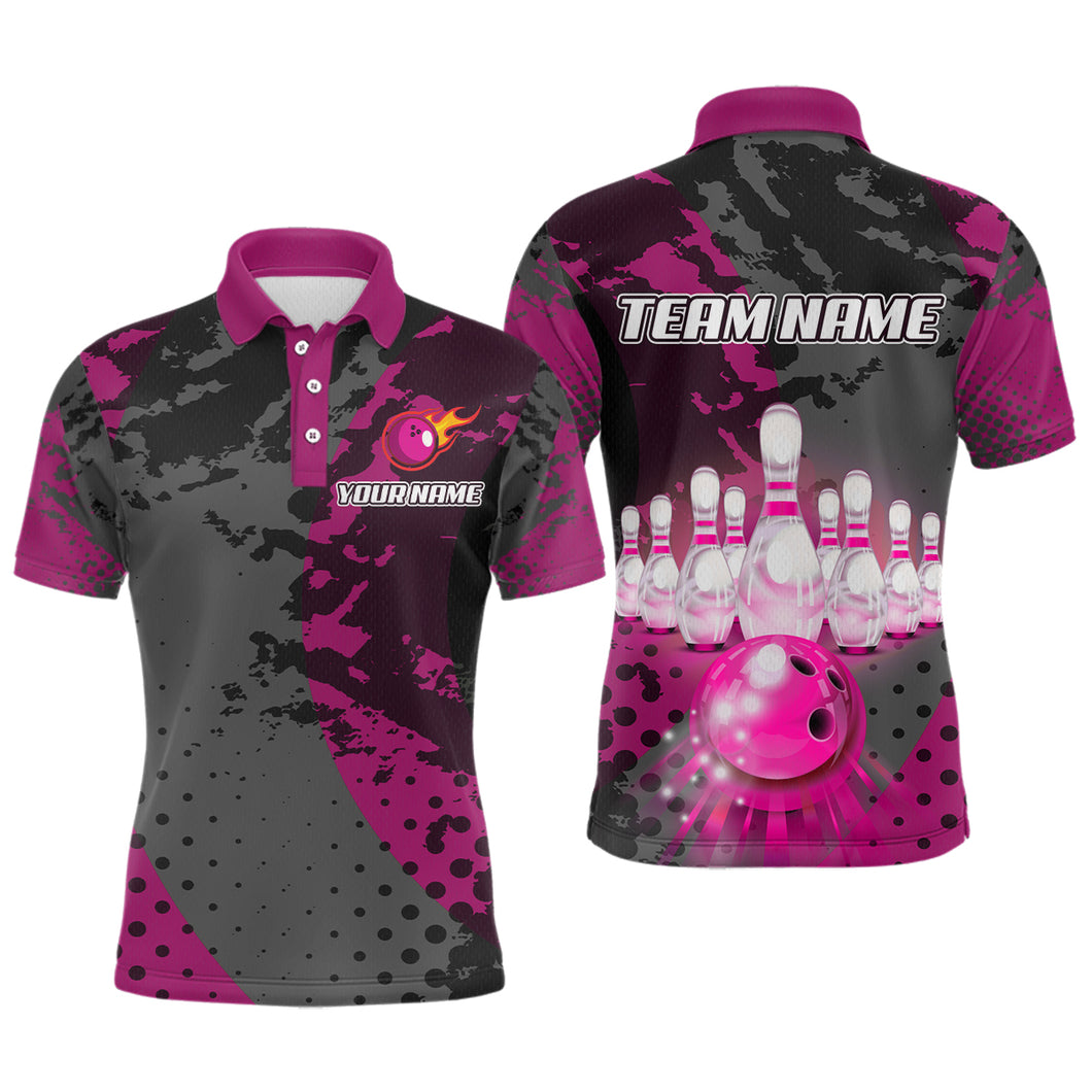 Fire Bowling Shirt Custom Pink Bowling Jersey for Men Women with Team Name MBL63