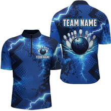 Load image into Gallery viewer, Thunder Lightning Bowling Shirt Blue Bowling Jersey Men Women Team Bowling Shirts MBL64