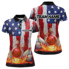 Load image into Gallery viewer, Fire American Flag Bowling Shirt Patriotic Bowling Jersey Men Women Team Polo&amp;1/4 Zip MBL65
